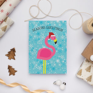 Flamingo Santa Retro Tropical Christmas Holiday Card