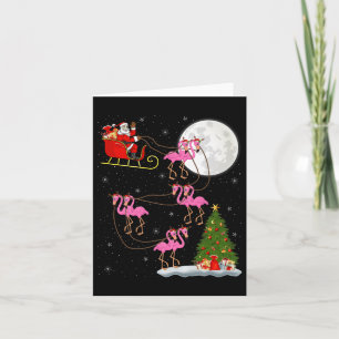 Flamingo Santa Sleigh Flying Funny Magical Christm Card
