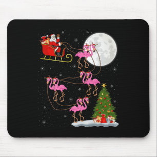 Flamingo Santa Sleigh Flying Funny Magical Christm Mouse Mat