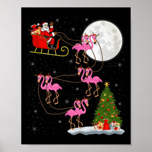 Flamingo Santa Sleigh Flying Funny Magical Christm Poster