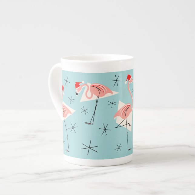 Flamingo Santas Blue bone china Mug (Front Left)