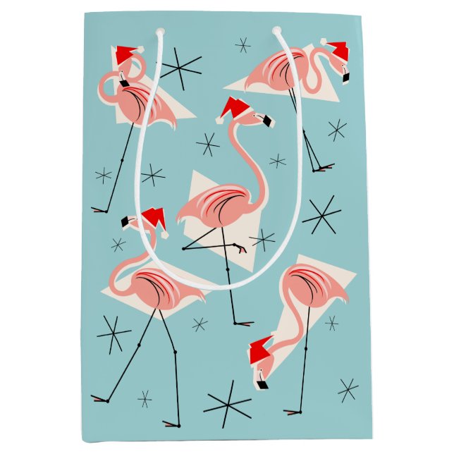 Flamingo Santas Blue gift bag medium (Front)