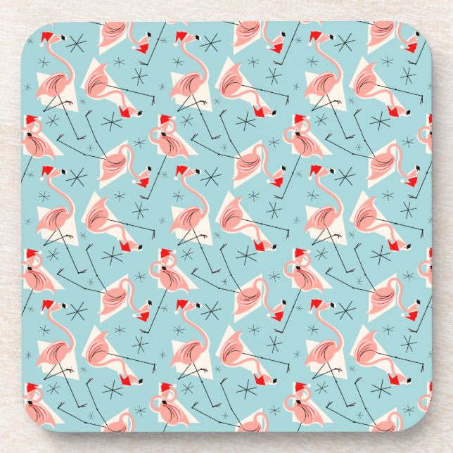 Flamingo Santas Blue Multi coasters plastic (Front)