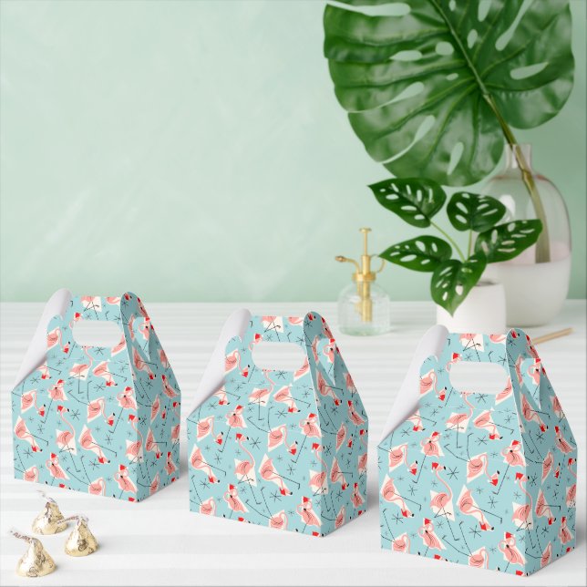 Flamingo Santas Blue Multi gable Favour Box (Multiple)