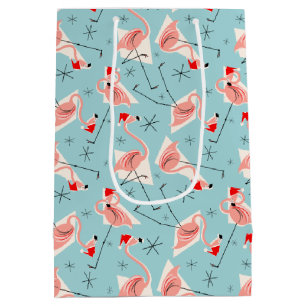 Flamingo Santas Blue Multi gift bag medium