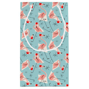Flamingo Santas Blue Multi gift bag small
