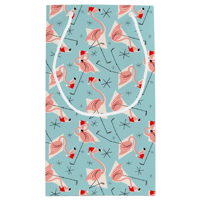 Flamingo Santas Blue Multi gift bag small (Back)