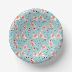 Flamingo Santas Blue Multi Paper Plate