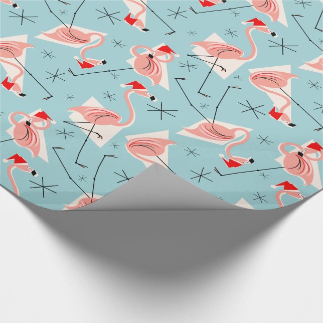 Flamingo Santas Blue Multi wrapping paper (Corner)