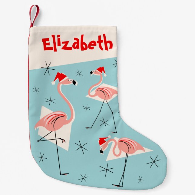 Flamingo Santas Blue Name stocking (Front)