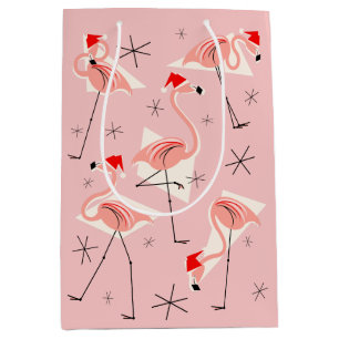 Flamingo Santas Pink gift bag medium