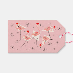 Flamingo Santas Pink gift tags