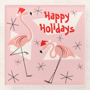 Flamingo Santas Pink Happy Holidays coaster
