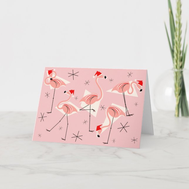 Flamingo Santas Pink horizontal Card (Front)