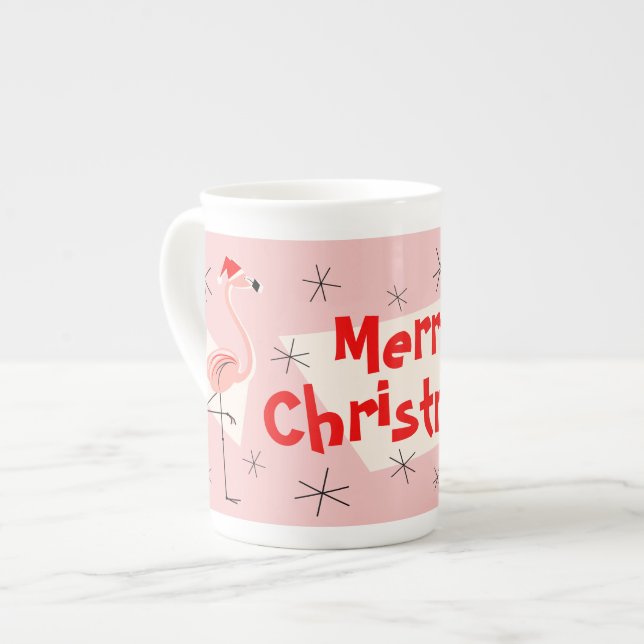 Flamingo Santas Pink Merry Christmas bone china Bone China Mug (Front Left)