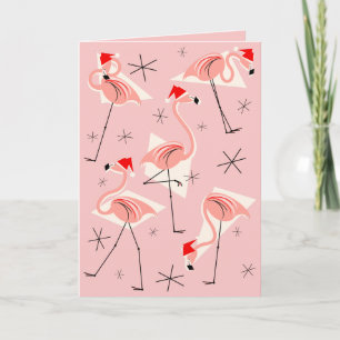 Flamingo Santas Pink Merry Christmas pink Holiday Card