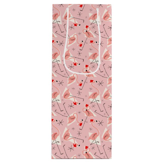 Flamingo Santas Pink Multi gift bag wine (Front)