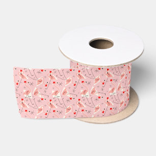 Flamingo Santas Pink Multi ribbon satin