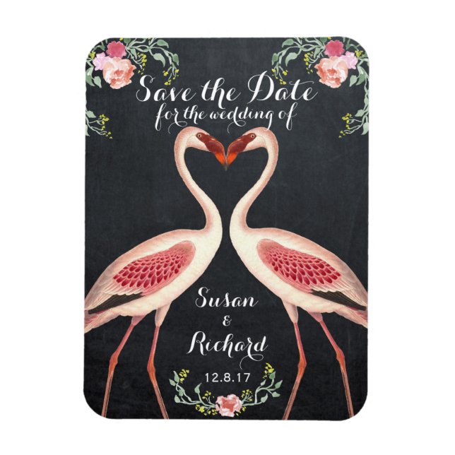 Flamingo save the date chalkboard magnet (Vertical)