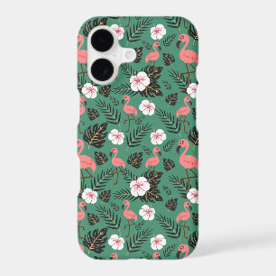 Flamingo seamless pattern pink on green background