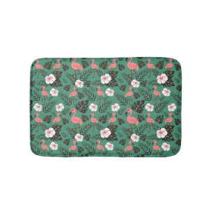 Flamingo seamless pattern pink on green background bath mat