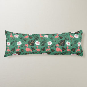 Flamingo seamless pattern pink on green background body cushion