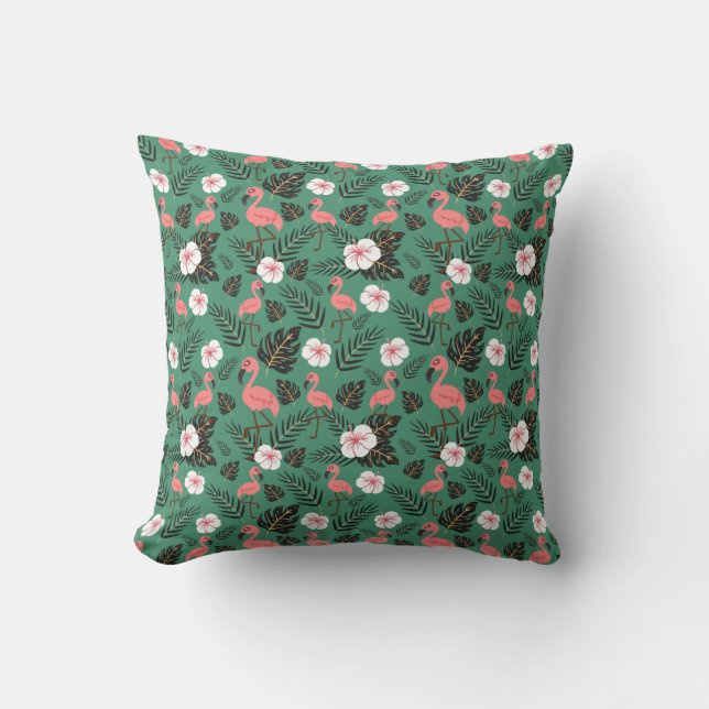 Flamingo seamless pattern pink on green background cushion (Front)