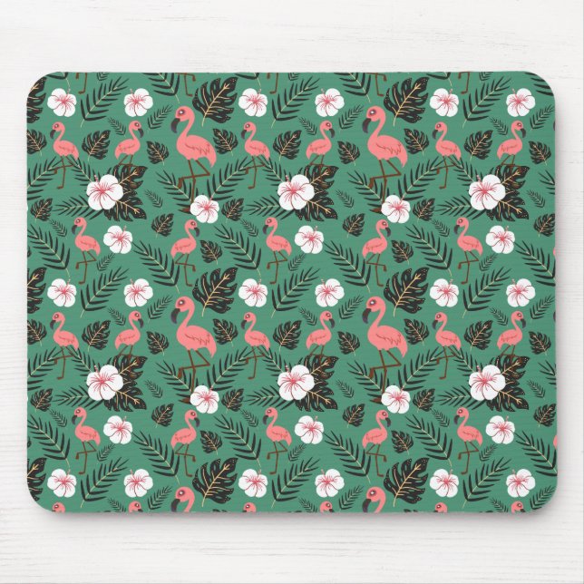 Flamingo seamless pattern pink on green background mouse mat (Front)