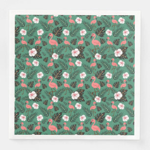 Flamingo seamless pattern pink on green background napkin