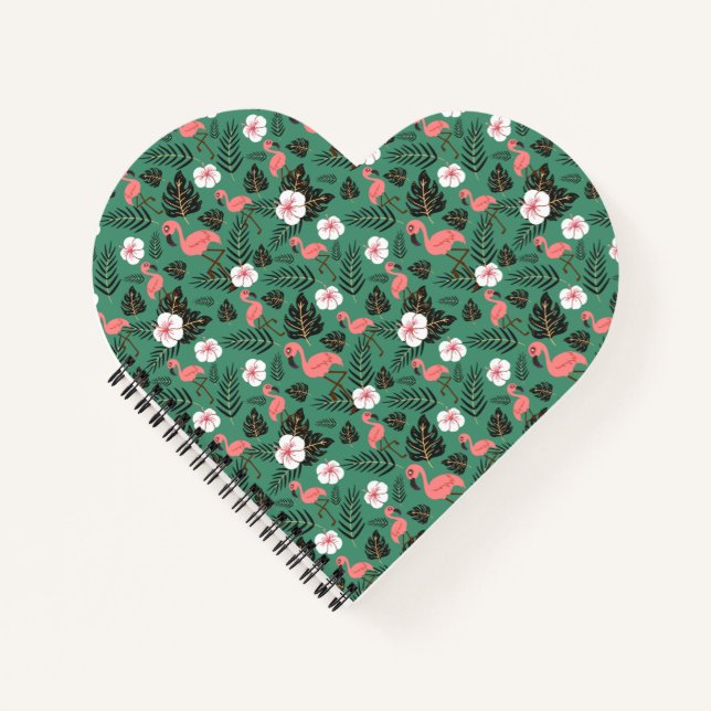 Flamingo seamless pattern pink on green background notebook (Front)