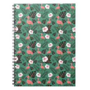 Flamingo seamless pattern pink on green background notebook