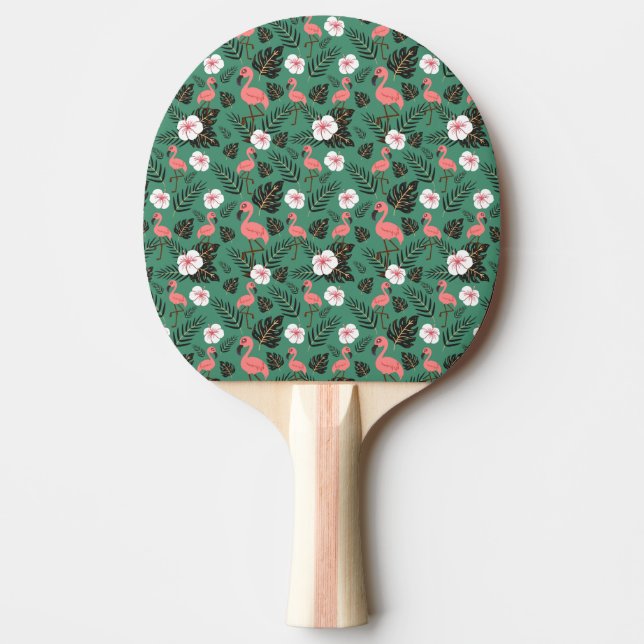 Flamingo seamless pattern pink on green background ping pong paddle (Front)