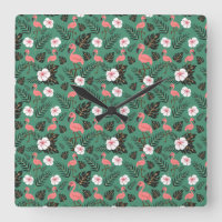 Flamingo seamless pattern pink on green background