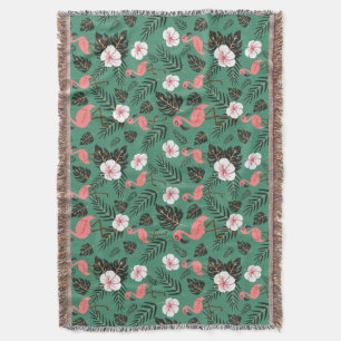 Flamingo seamless pattern pink on green background throw blanket