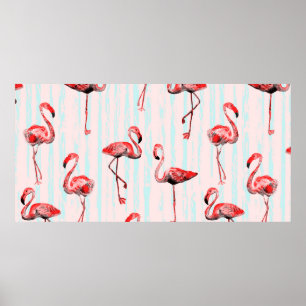 Flamingo seamless pattern poster