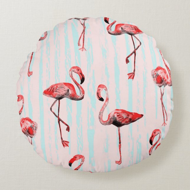 Flamingo seamless pattern round cushion (Front)