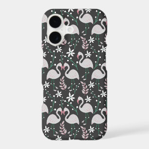 Flamingo seamless pattern white on dark background