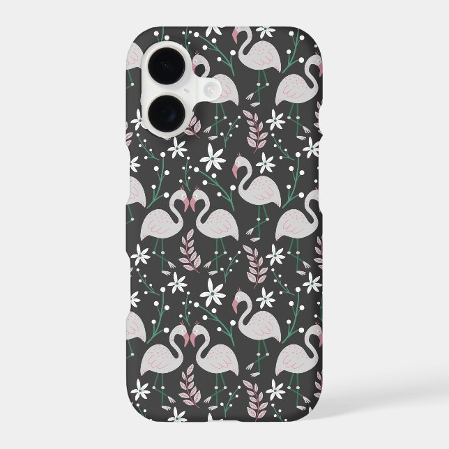 Flamingo seamless pattern white on dark background (Back)