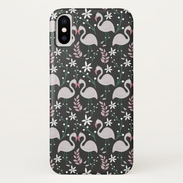 Flamingo seamless pattern white on dark background Case-Mate iPhone case (Back)