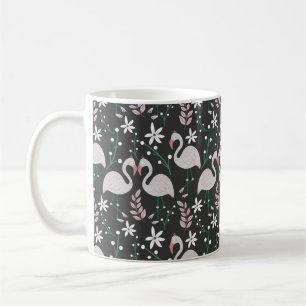 Flamingo seamless pattern white on dark background coffee mug