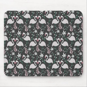 Flamingo seamless pattern white on dark background mouse mat