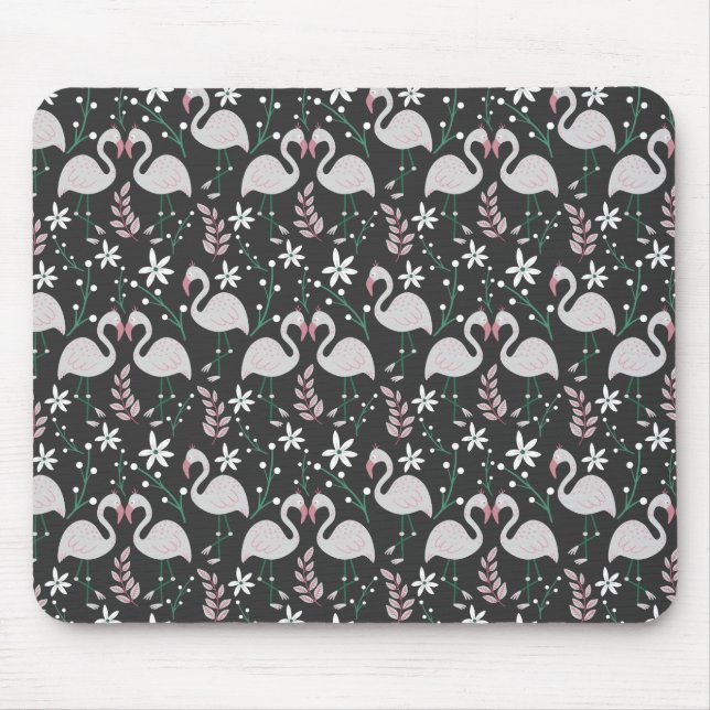 Flamingo seamless pattern white on dark background mouse mat (Front)