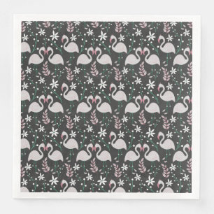 Flamingo seamless pattern white on dark background napkin