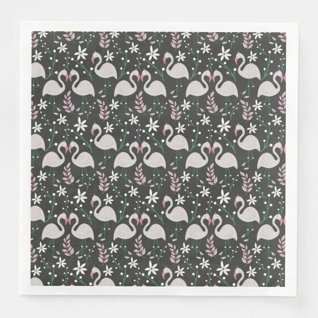 Flamingo seamless pattern white on dark background napkin (Front)
