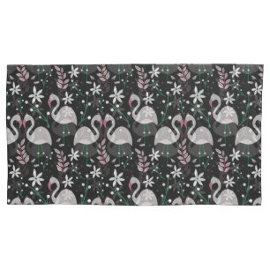 Flamingo seamless pattern white on dark background pillowcase