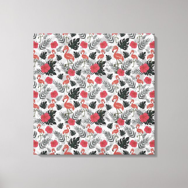 Flamingo seamless pattern with floral background canvas print (Front)