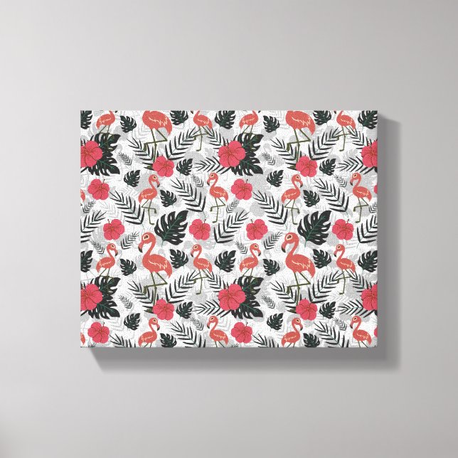 Flamingo seamless pattern with floral background canvas print (Front)
