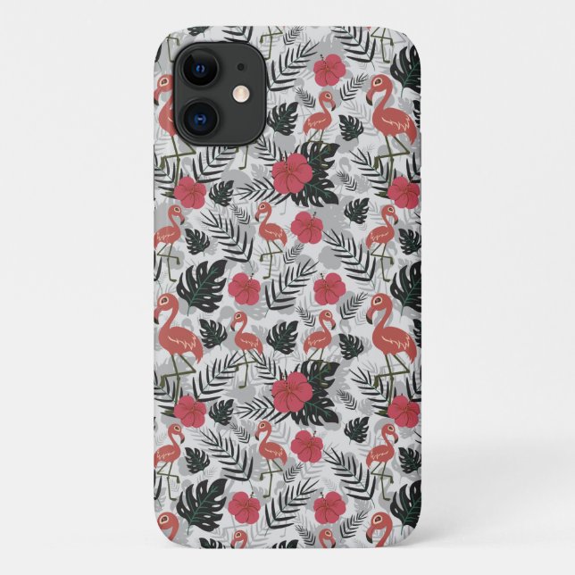 Flamingo seamless pattern with floral background Case-Mate iPhone case (Back)