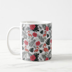 Flamingo seamless pattern with floral background coffee mug