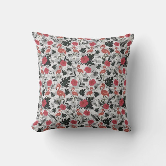 Flamingo seamless pattern with floral background cushion (Front)